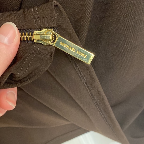 Bundle brown Michael Kors top with gold side zipper and bar III sheer white top. - Picture 5 of 8